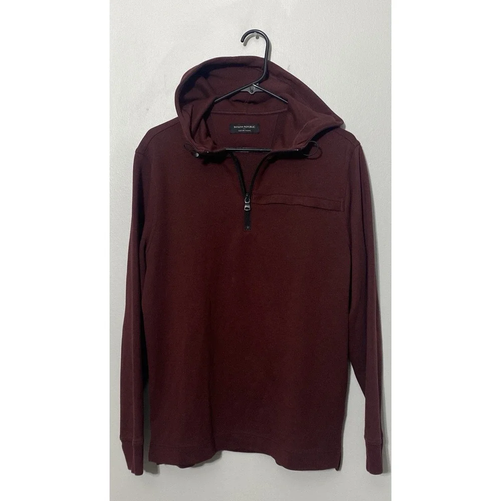 Banana Republic Men's Moisture Wicking 1/4 Zip Long Sleeve Hooded Pullover  Sz M
